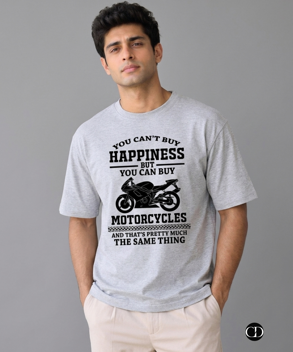 "You Can't Buy Happiness" Funny Motorcycle Unisex Oversized T-Shirt